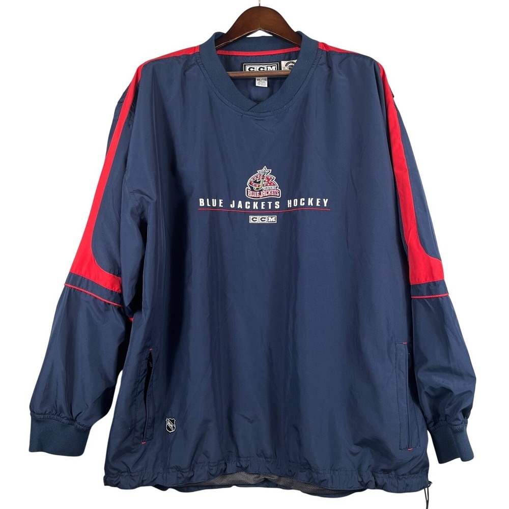CCM Mens XXL Columbus Blue Jackets Pullover Jacket NHL Blue Red Hockey